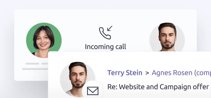 A simplified visual of CRM views of communications status: email, phone call
